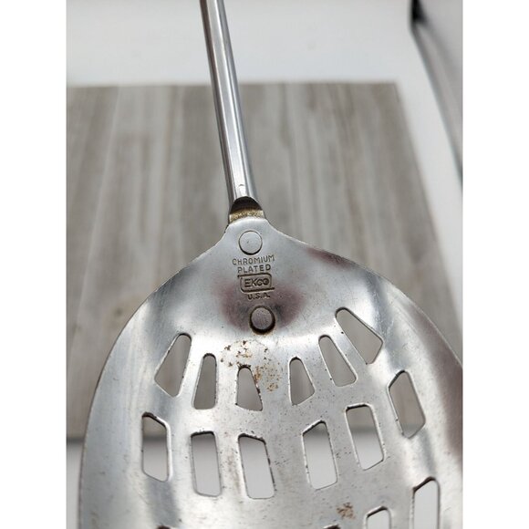 Vintage Ekco #4 Slotted Serving Chromium Plated Spoon Black Handle 12" - Picture 8 of 9